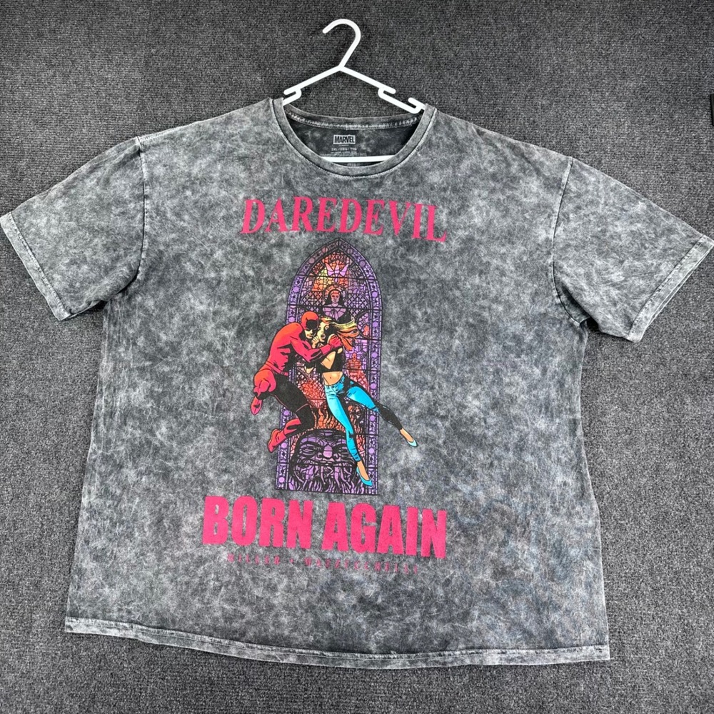 Marvel T Shirt Mens 2XL XXL Grey Daredevil Born Again Acid Wash Graphic Tee - Picture 3 of 10